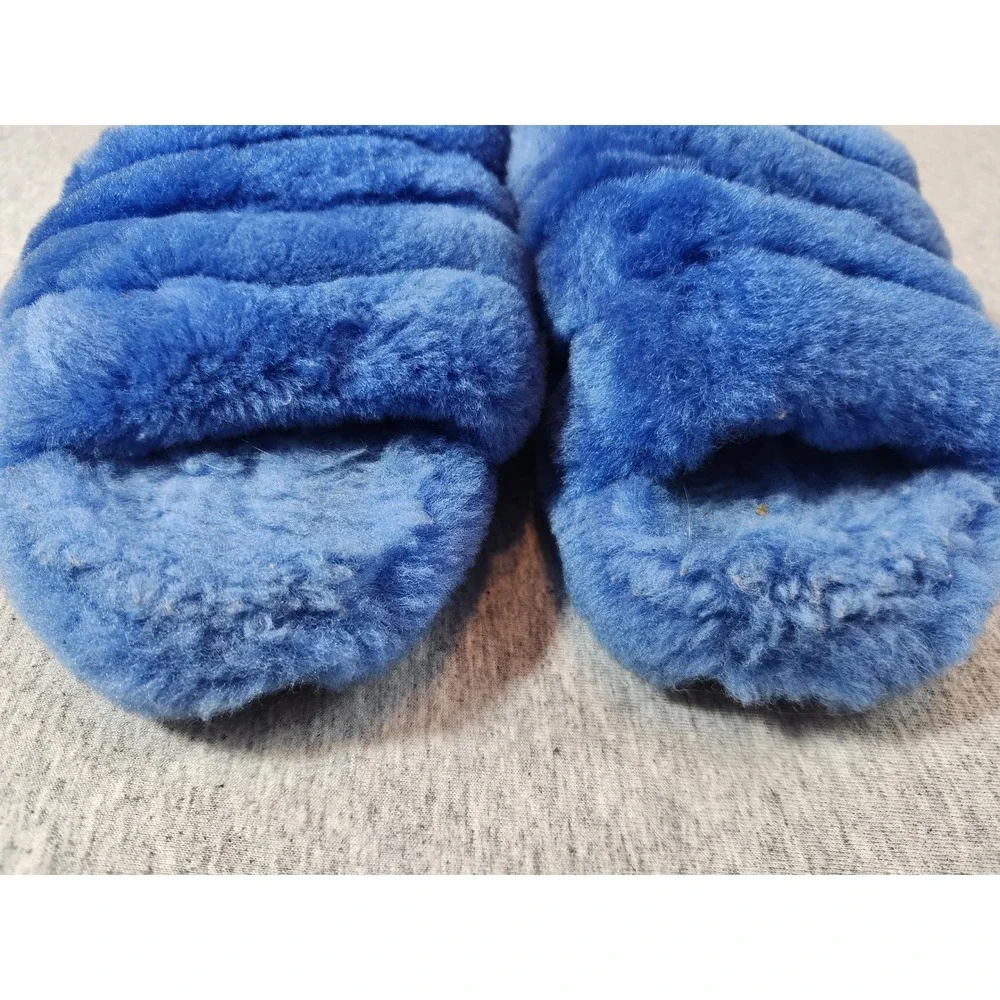 UGG Fluff Yeah Slides Kids Size 2 Blue Elastic Slingback Sheepskin Sandals